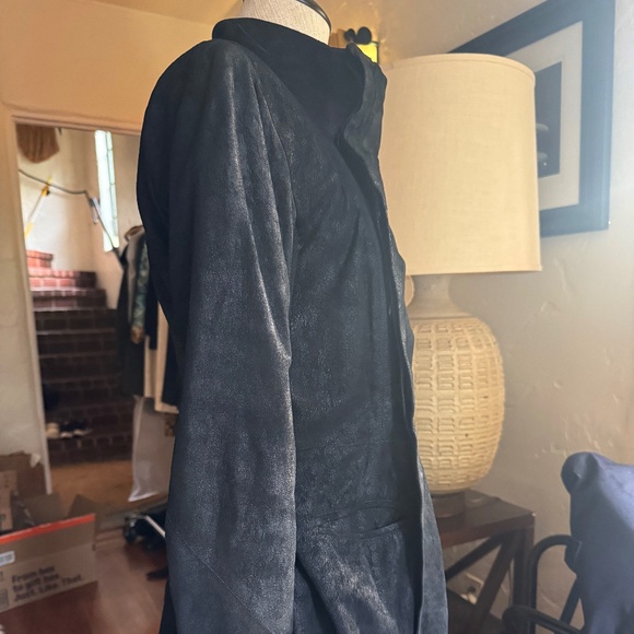 Rick Owens funnel neck black leather asymmetrical Jacket - Picture 6 of 7